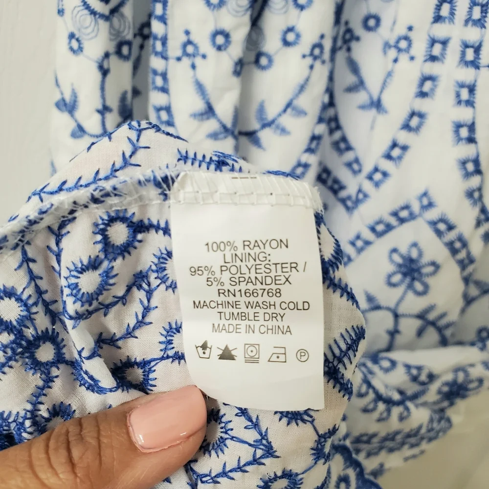 Ana & Rose Blue & White Embroidered Lace Smock Midi Dress - Women Small - Picture 6 of 7